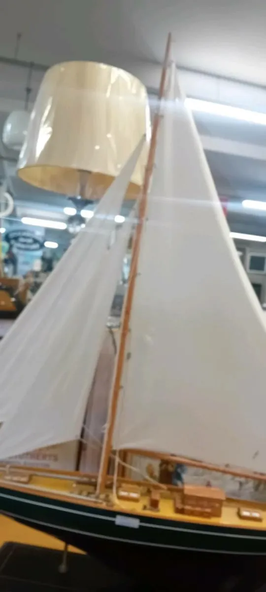 Large Wooden Mounted Yacht - Image 4