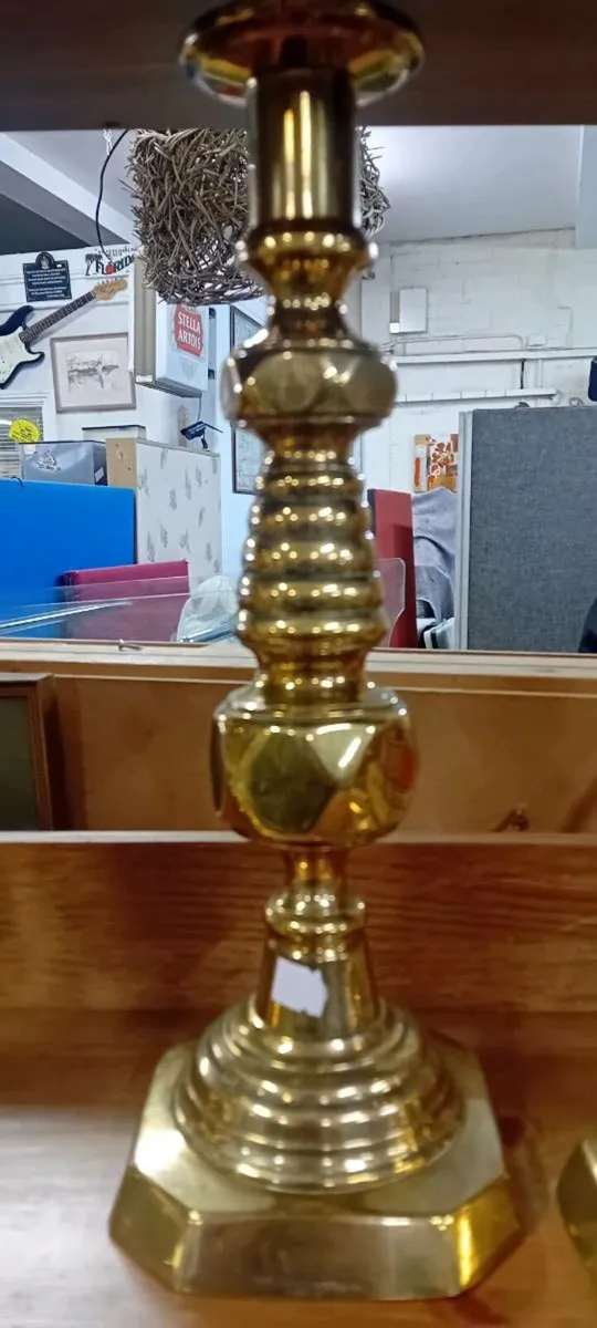 Pair Antique Brass Candlesticks - Image 3