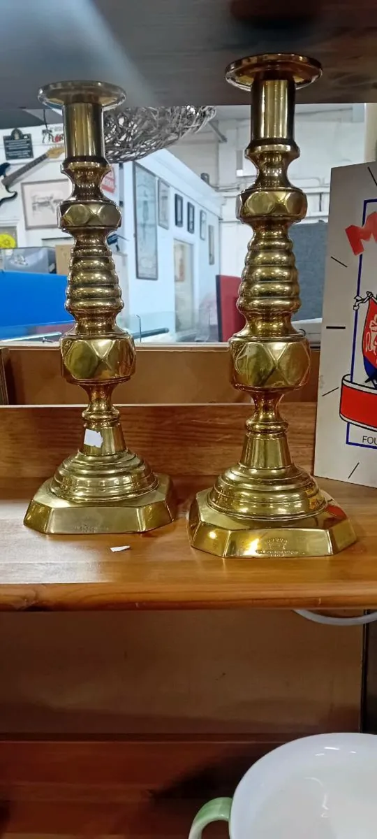 Pair Antique Brass Candlesticks - Image 1