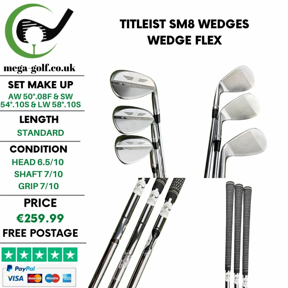 Titleist SM8 Wedges Aw 50° & Sw 54° & Lw 58° - Image 1