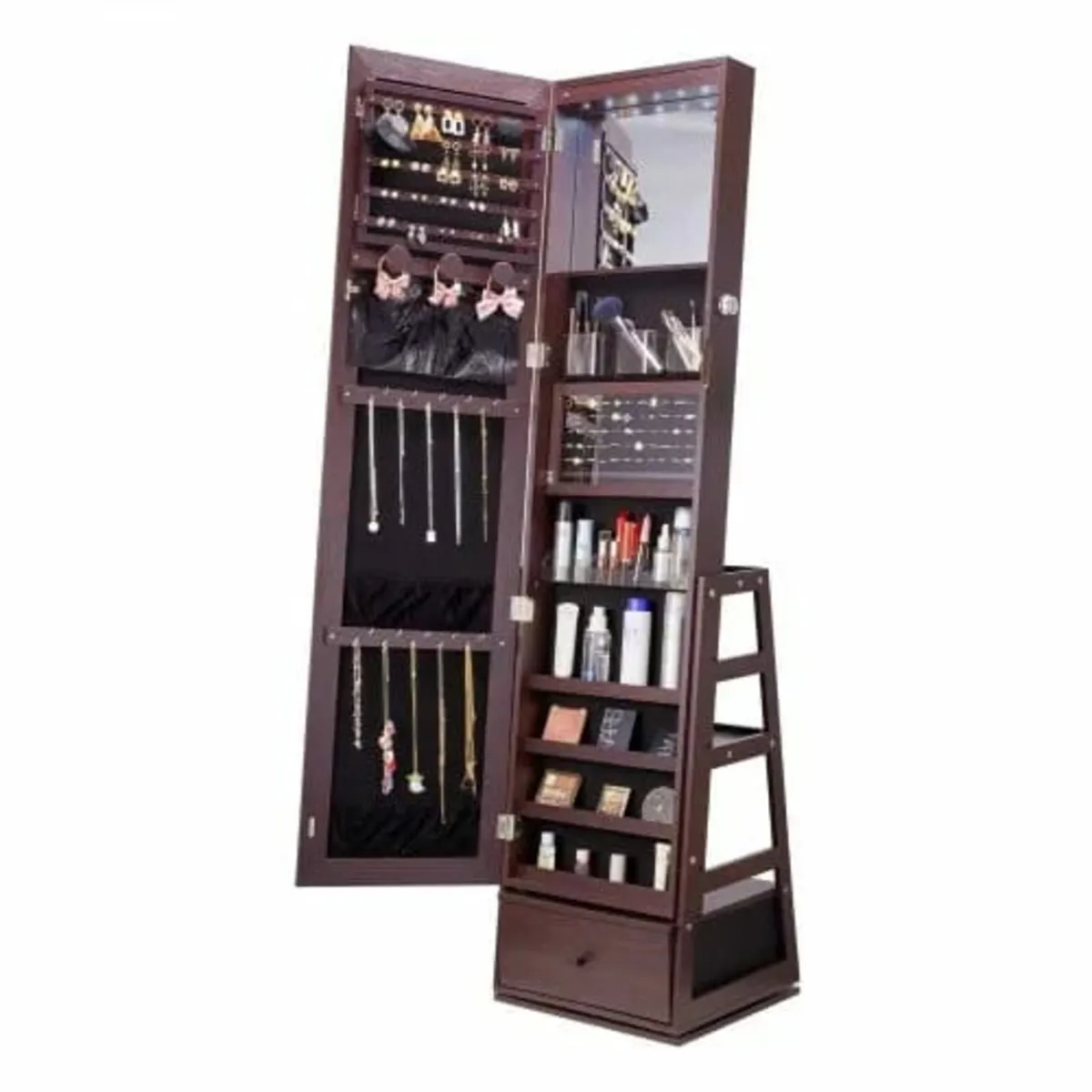 Mirror Jewelry Cabinet, 360° Swivel Standing Mirro - Image 1