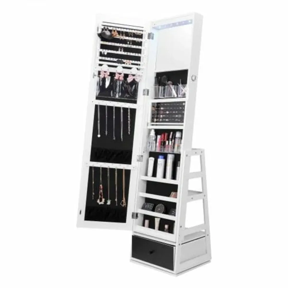 Mirror Jewelry Cabinet, 360° Swivel Standing Mirro - Image 1