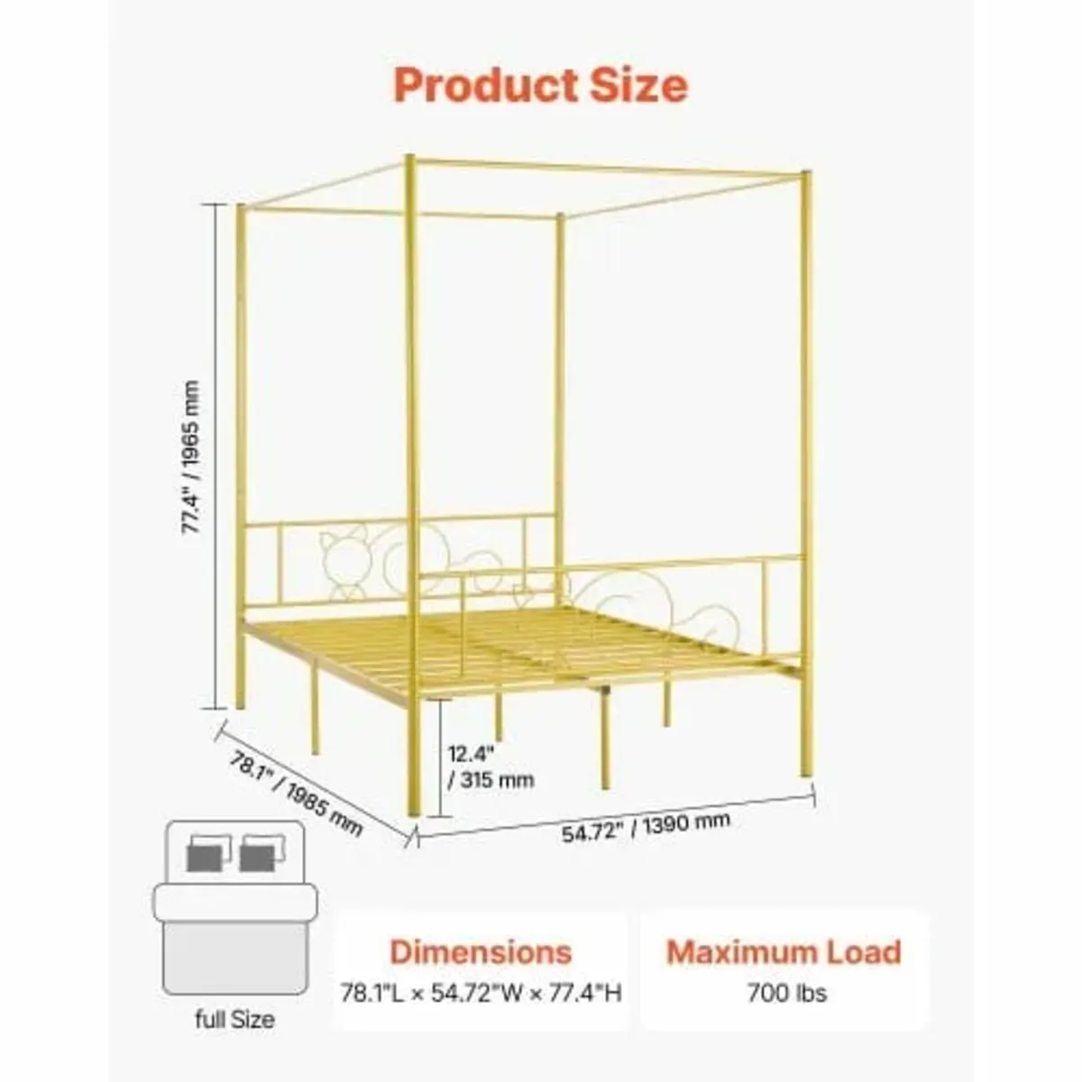 Full Size Canopy Bed Frame, Metal Canopy Bed with - Image 4