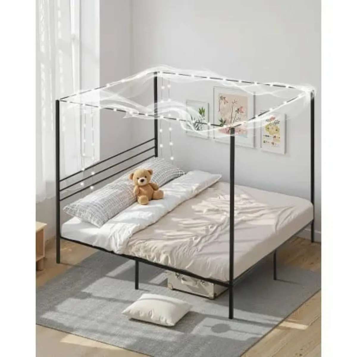 King Size Canopy Bed Frame, Metal Canopy Bed with - Image 3