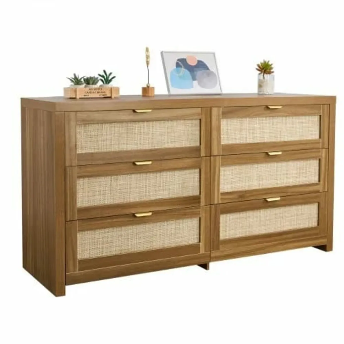 6 Drawer Rattan Dresser, Double Dresser for Bedroo - Image 1