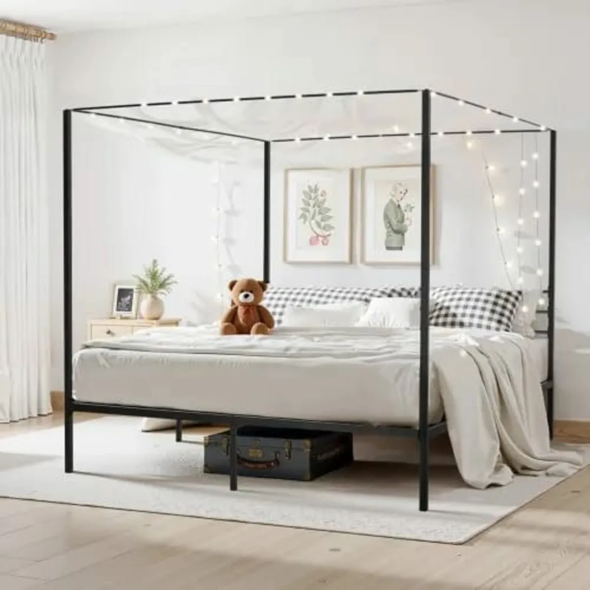 King Size Canopy Bed Frame, Metal Canopy Bed with - Image 2