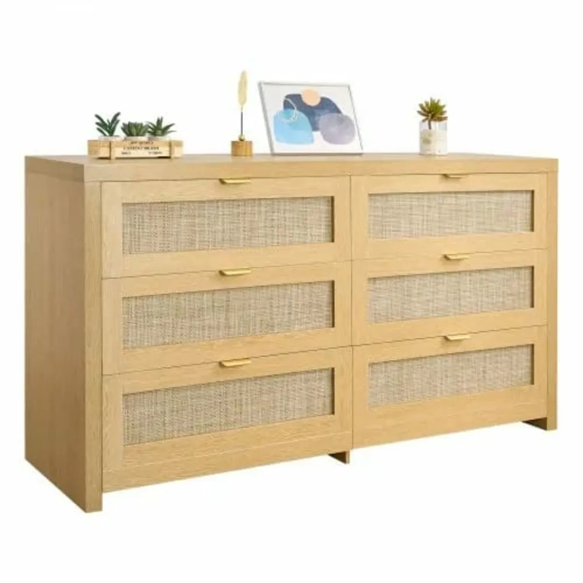 6 Drawer Rattan Dresser, Double Dresser for Bedroo - Image 1