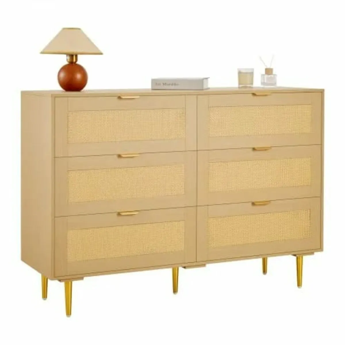 6 Drawer Rattan Dresser, Double Dresser for Bedroo - Image 1