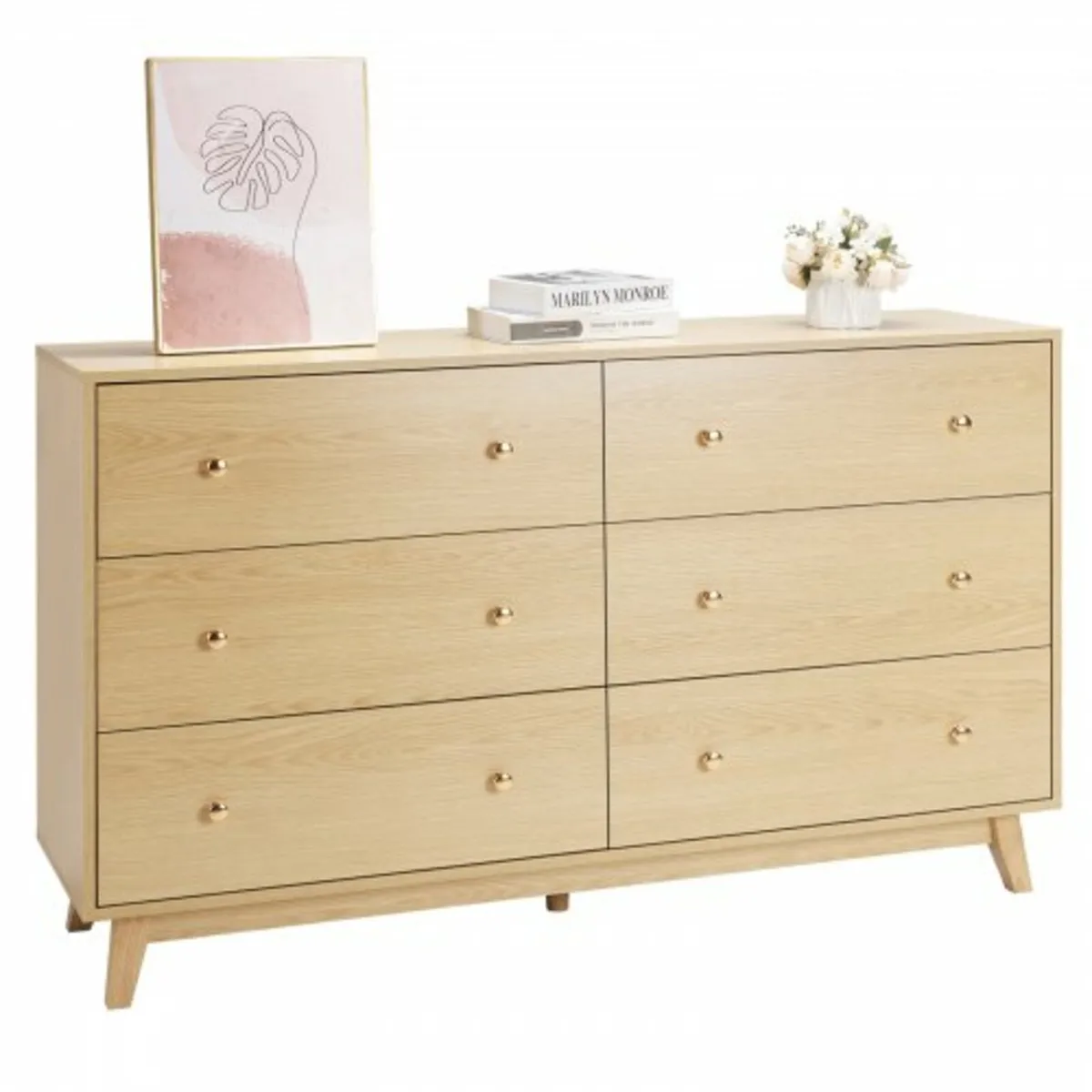 6 Drawer Dresser, Wooden Chest of Drawers with Sli - Image 1