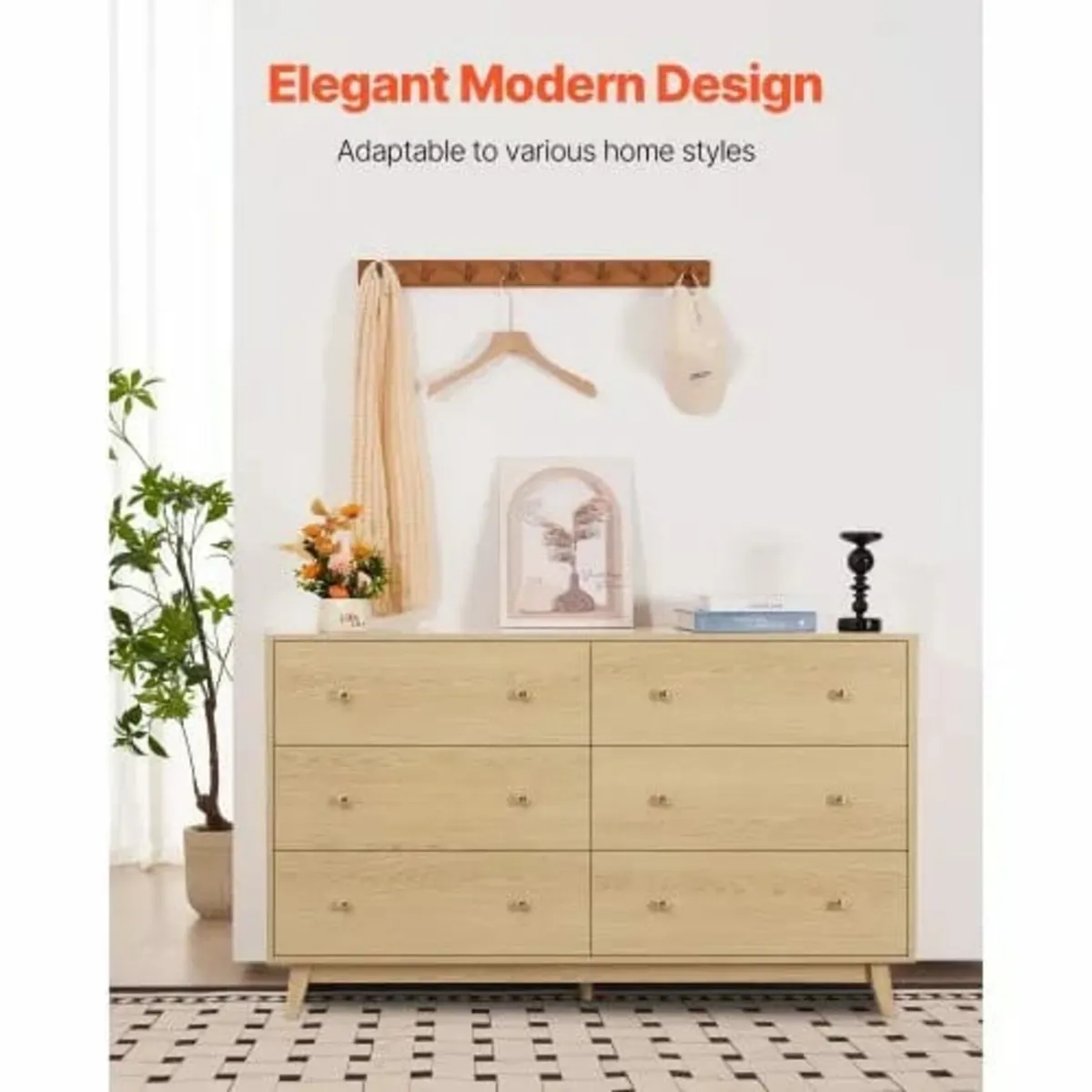 6 Drawer Dresser, Wooden Chest of Drawers with Sli - Image 4