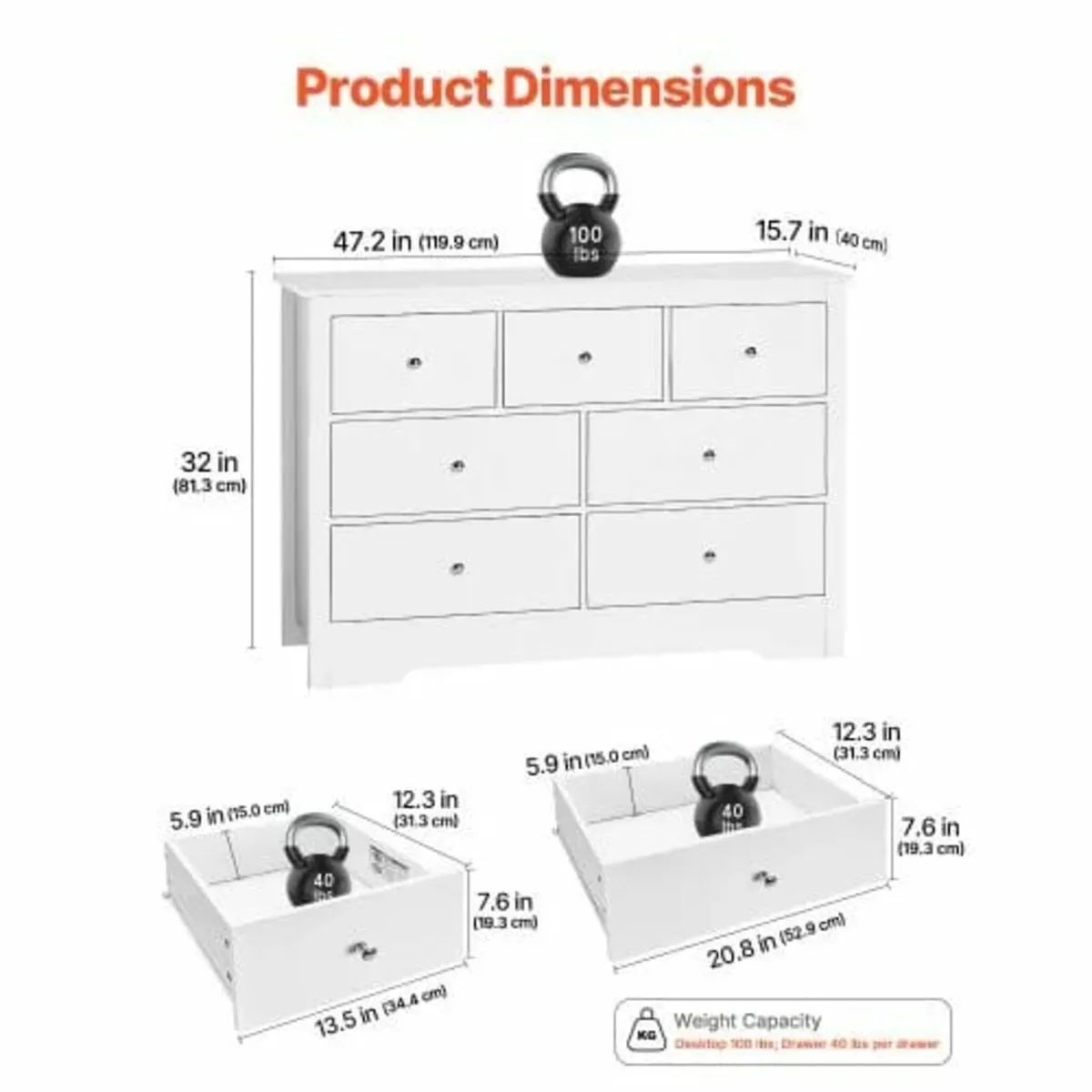 7 Drawer Dresser, Wooden Chest of Drawers with Sli - Image 4