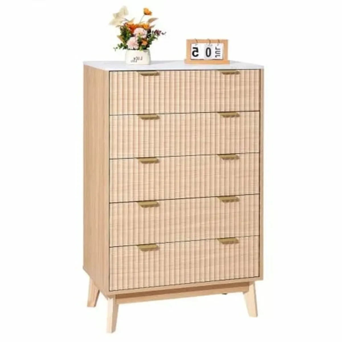 5 Fluted Drawer Dresser, Wooden Chest of Drawers w - Image 1