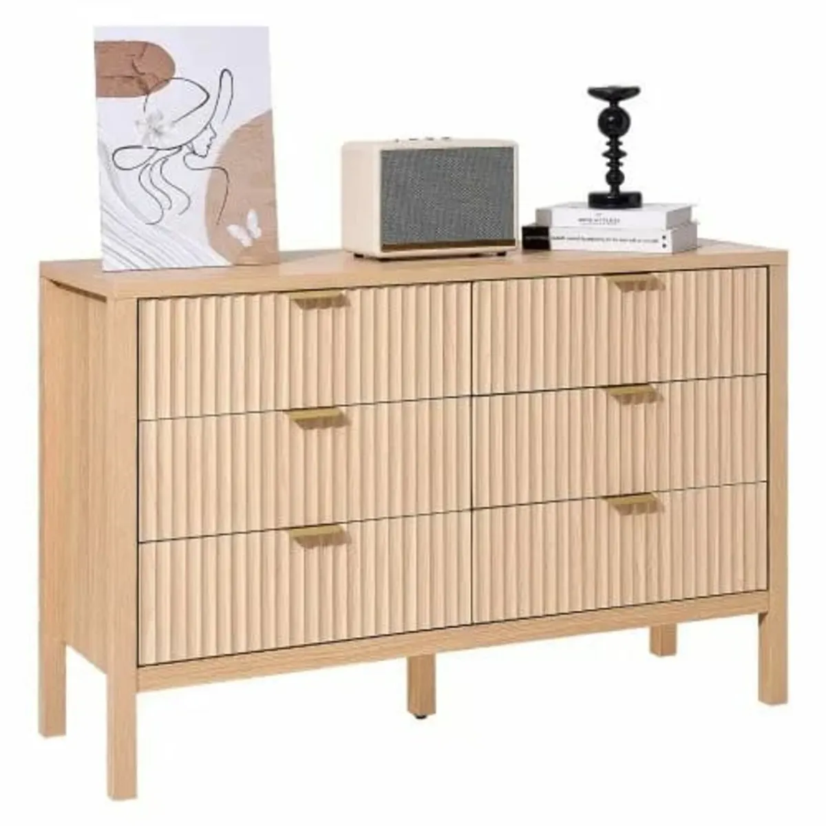 6 Fluted Drawer Dresser, Wooden Chest of Drawers w - Image 1
