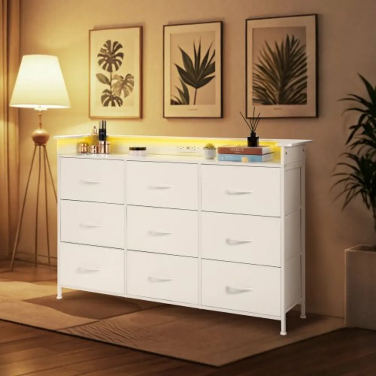 9 Drawer Dresser, Tall Drawer Dresser with Fabric - Image 1