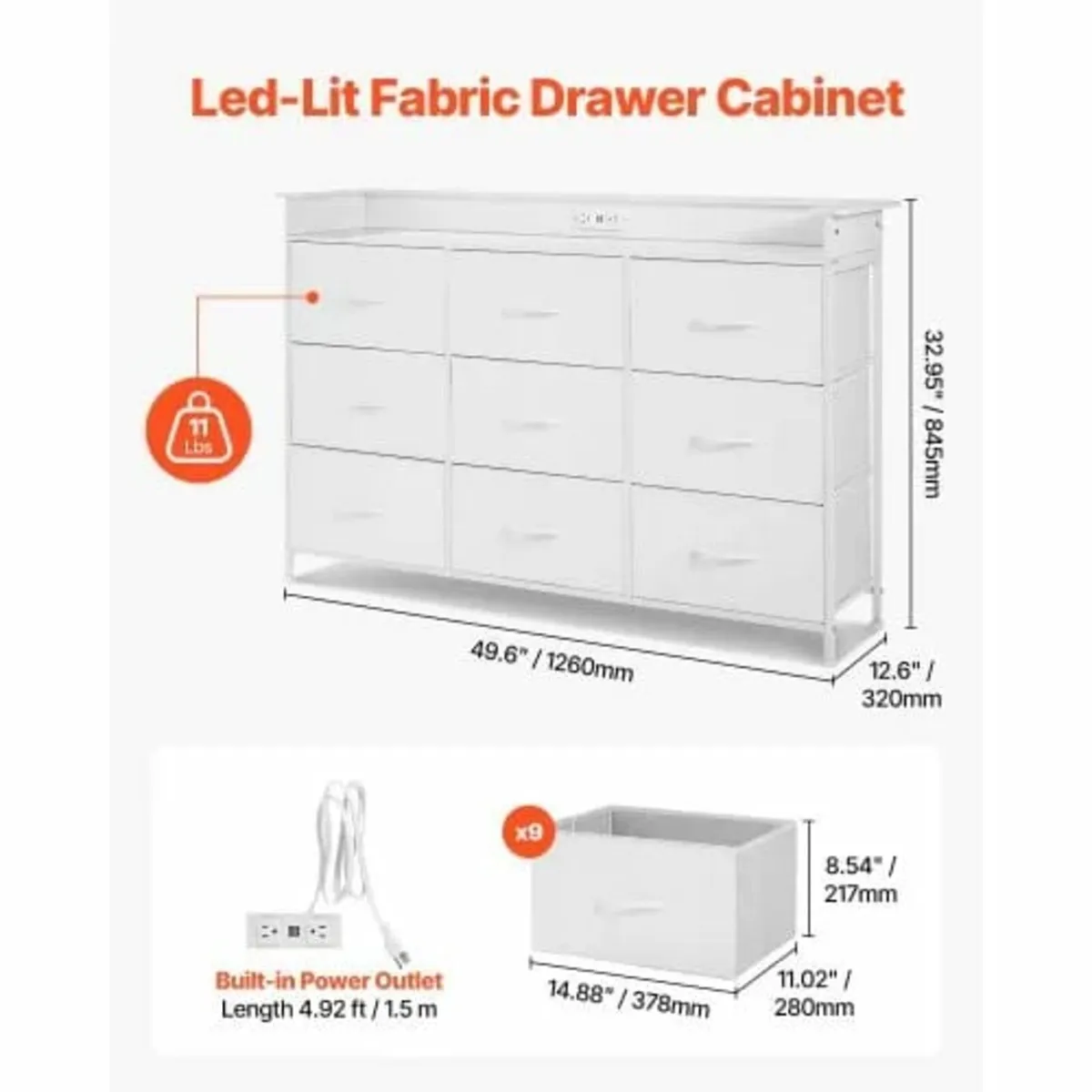 9 Drawer Dresser, Tall Drawer Dresser with Fabric - Image 4