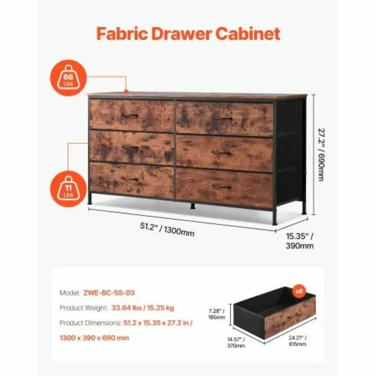 6 Drawer Dresser, Tall Chest Organizer Drawer Dres - Image 4