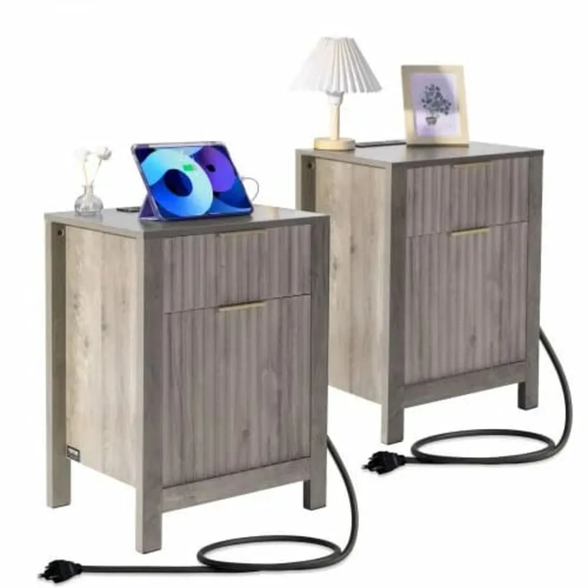 Farmhouse End Table, Set of 2, Square Night Stand - Image 1