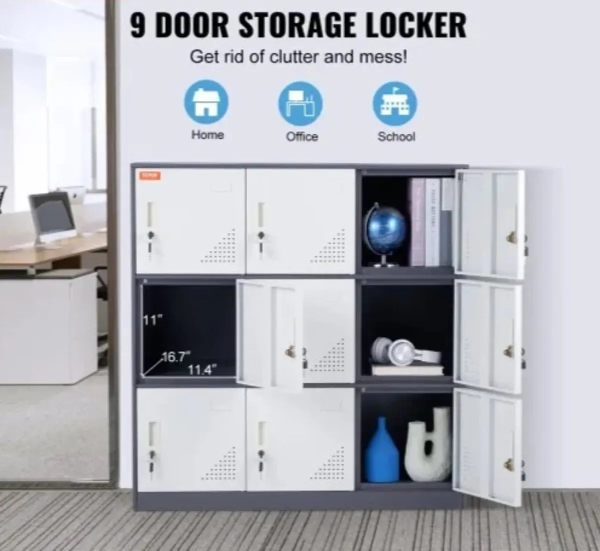 Metal Locker for Employees, 9 Doors Storage Cabine - Image 2