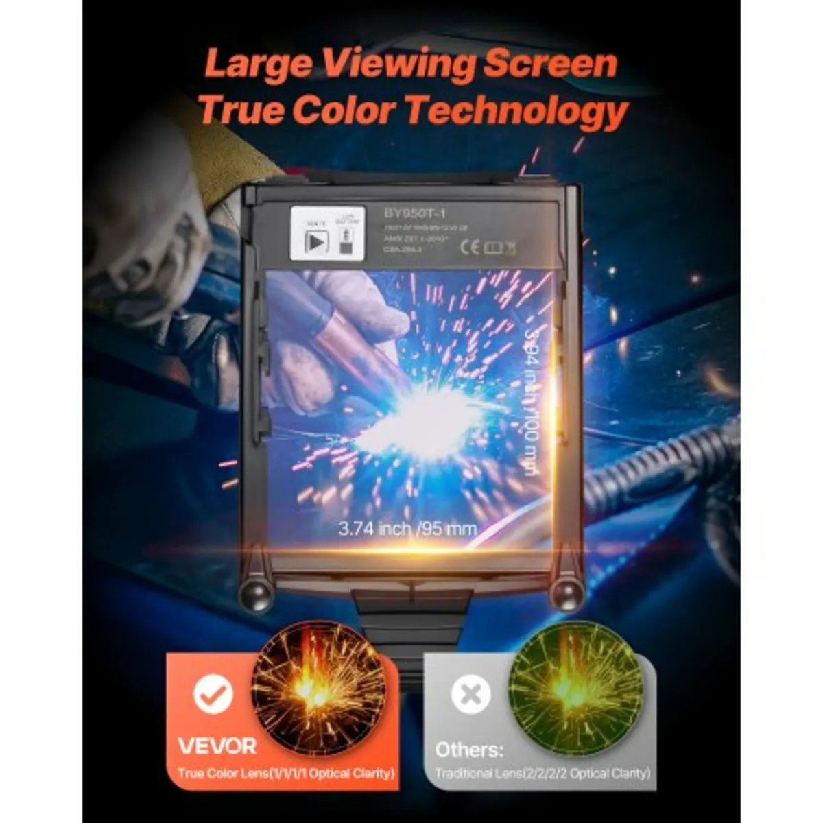 Welding Helmet Auto Darkening, 100 x 95 mm True Co - Image 2