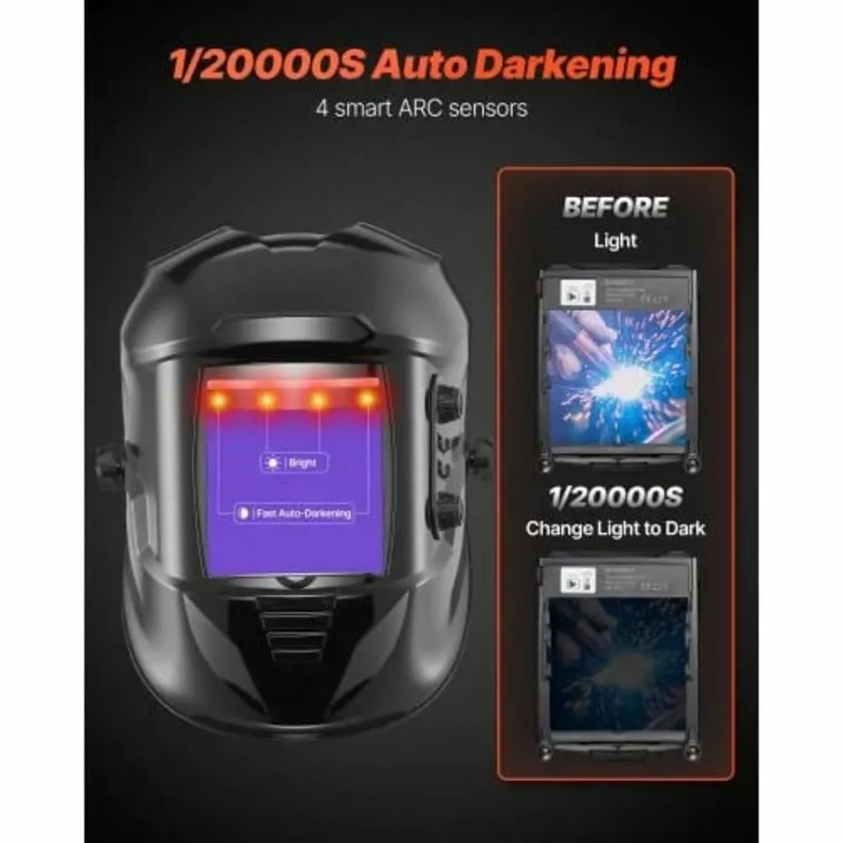 Welding Helmet Auto Darkening, 100 x 95 mm True Co - Image 3