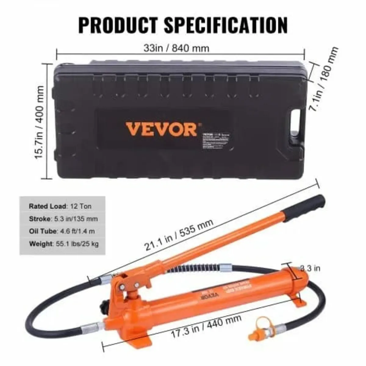 12 Ton Porta Power Kit, Hydraulic Ram with Pump wi - Image 3