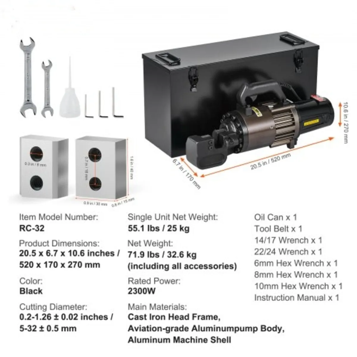 Electric Hydraulic Rebar Cutter, 2300W Portable Re - Image 3
