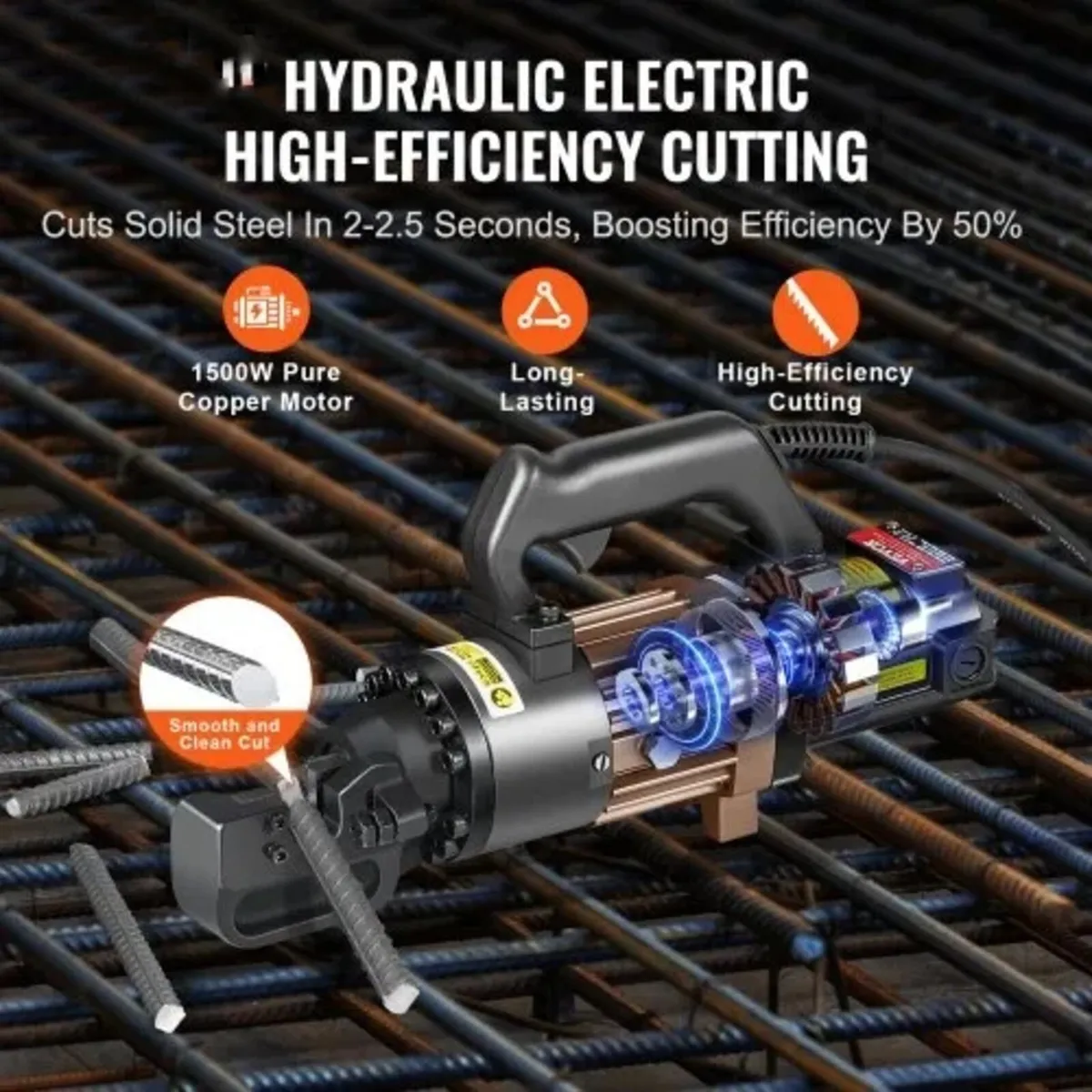 Electric Hydraulic Rebar Cutter, 1500W Portable Re - Image 2