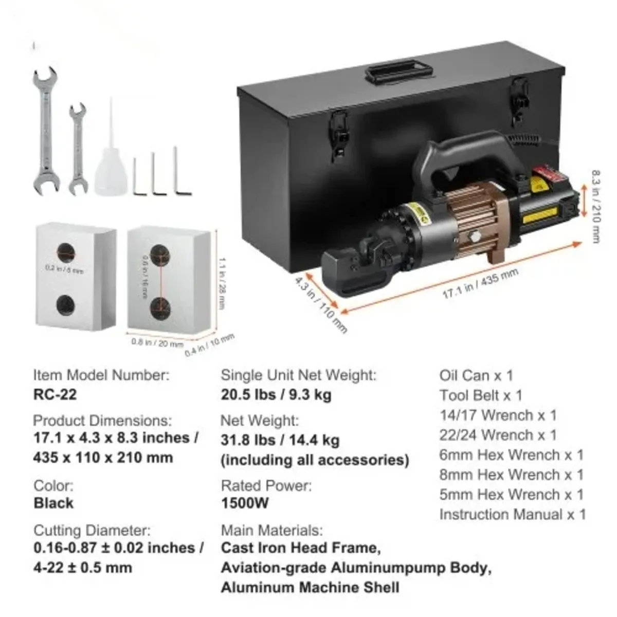Electric Hydraulic Rebar Cutter, 1500W Portable Re - Image 3