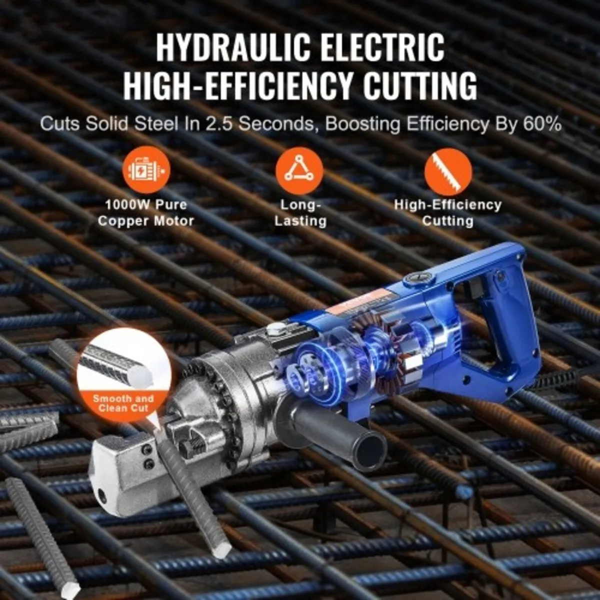 Electric Hydraulic Rebar Cutter, 1000W Portable Re - Image 2