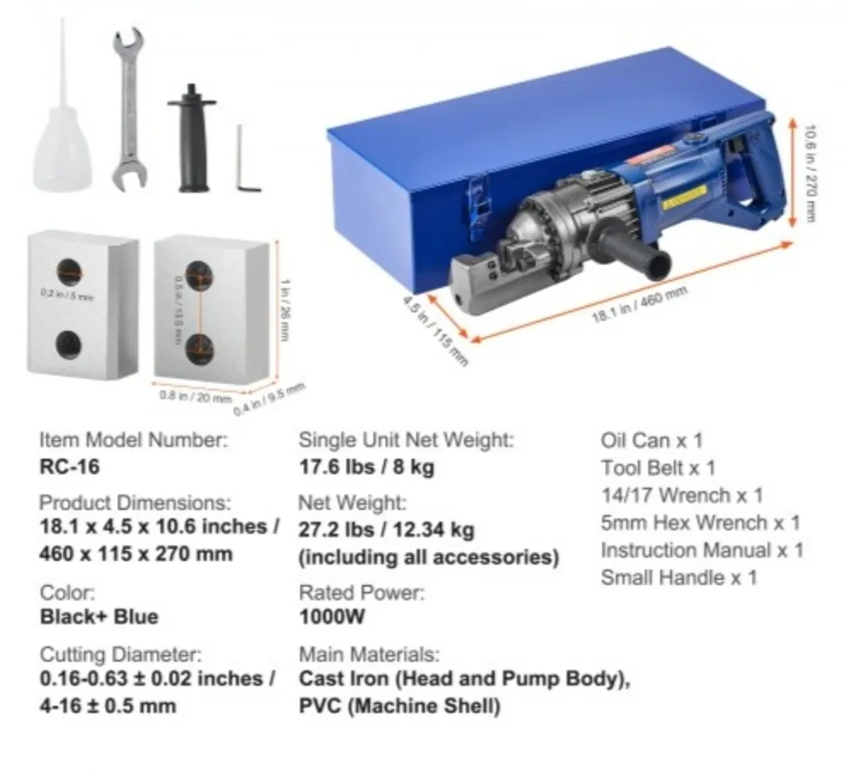 Electric Hydraulic Rebar Cutter, 1000W Portable Re - Image 4