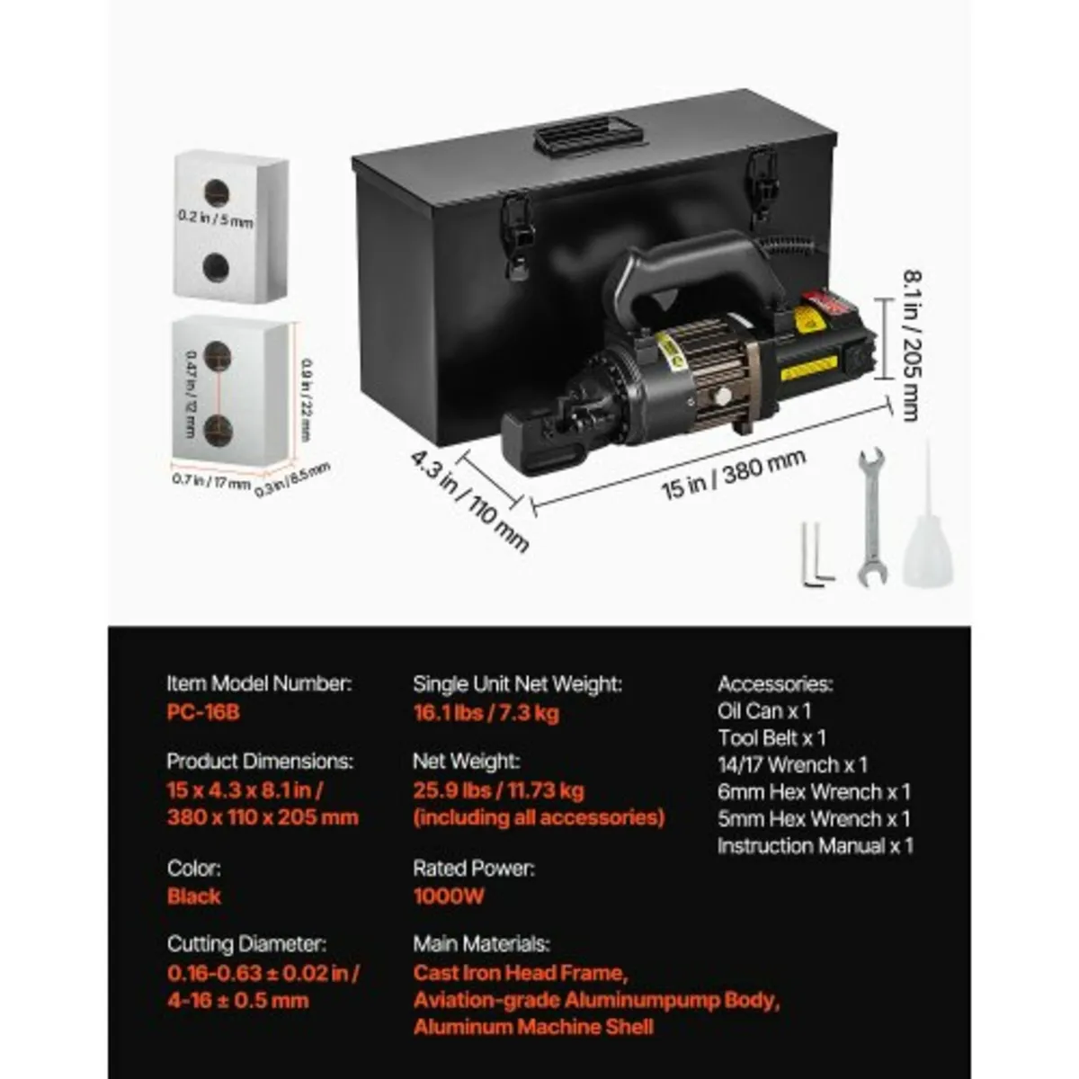Electric Hydraulic Rebar Cutter, 1000W Portable Re - Image 4