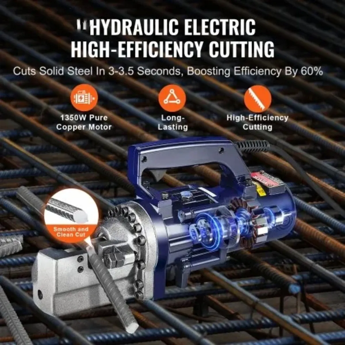 Electric Hydraulic Rebar Cutter, 1350W Portable Re - Image 2