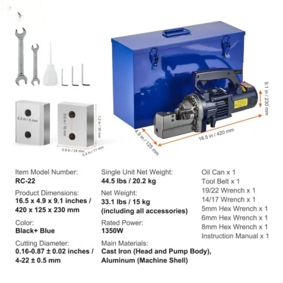 Electric Hydraulic Rebar Cutter, 1350W Portable Re - Image 3