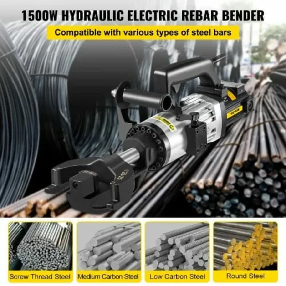 Electric Hydraulic Rebar Bender, 1500W Portable Re - Image 2