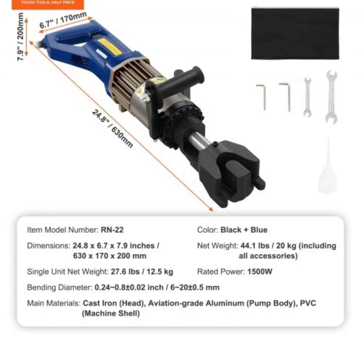Electric Hydraulic Rebar Bender, 1500W Portable Re - Image 4