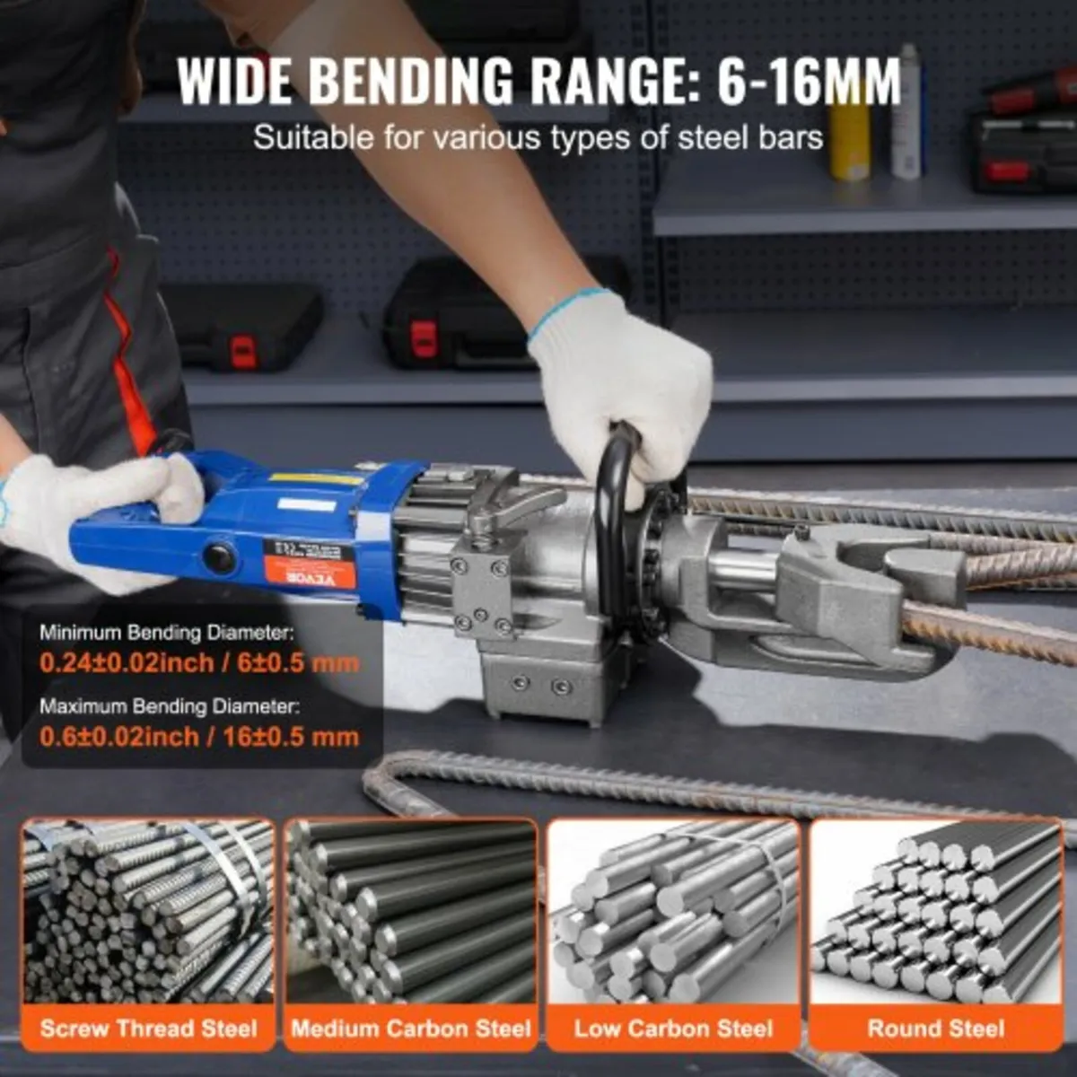 Electric Hydraulic Rebar Bender, 1000W Portable Re - Image 3