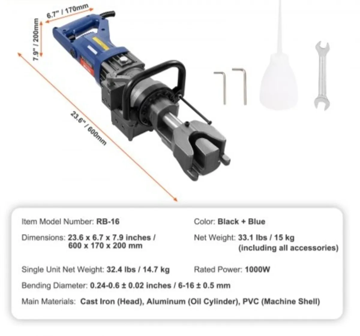 Electric Hydraulic Rebar Bender, 1000W Portable Re - Image 4