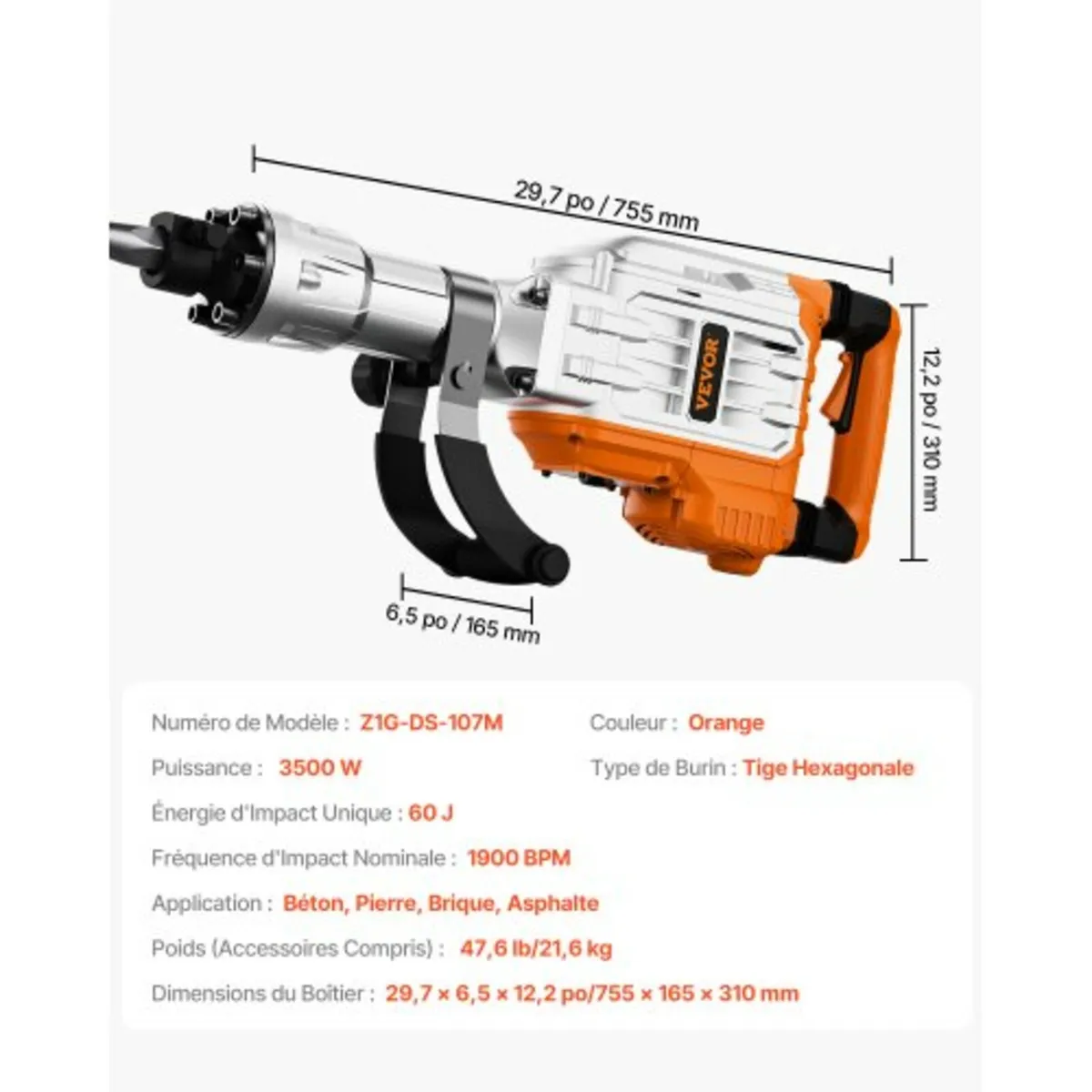 Demolition Jack Hammer, 3500W Jack Hammer Concrete - Image 3