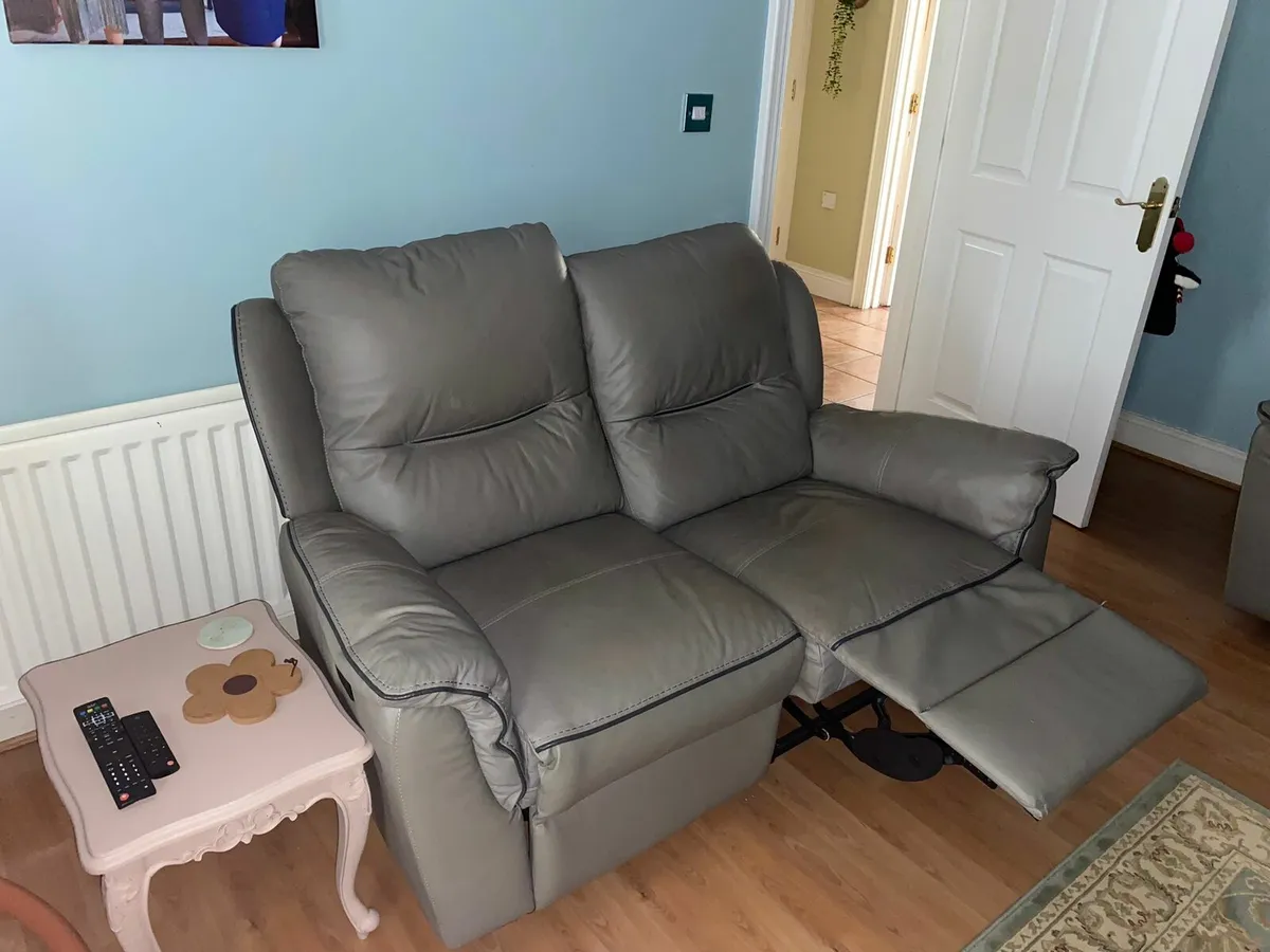 Grey Leather Recliner Sofa