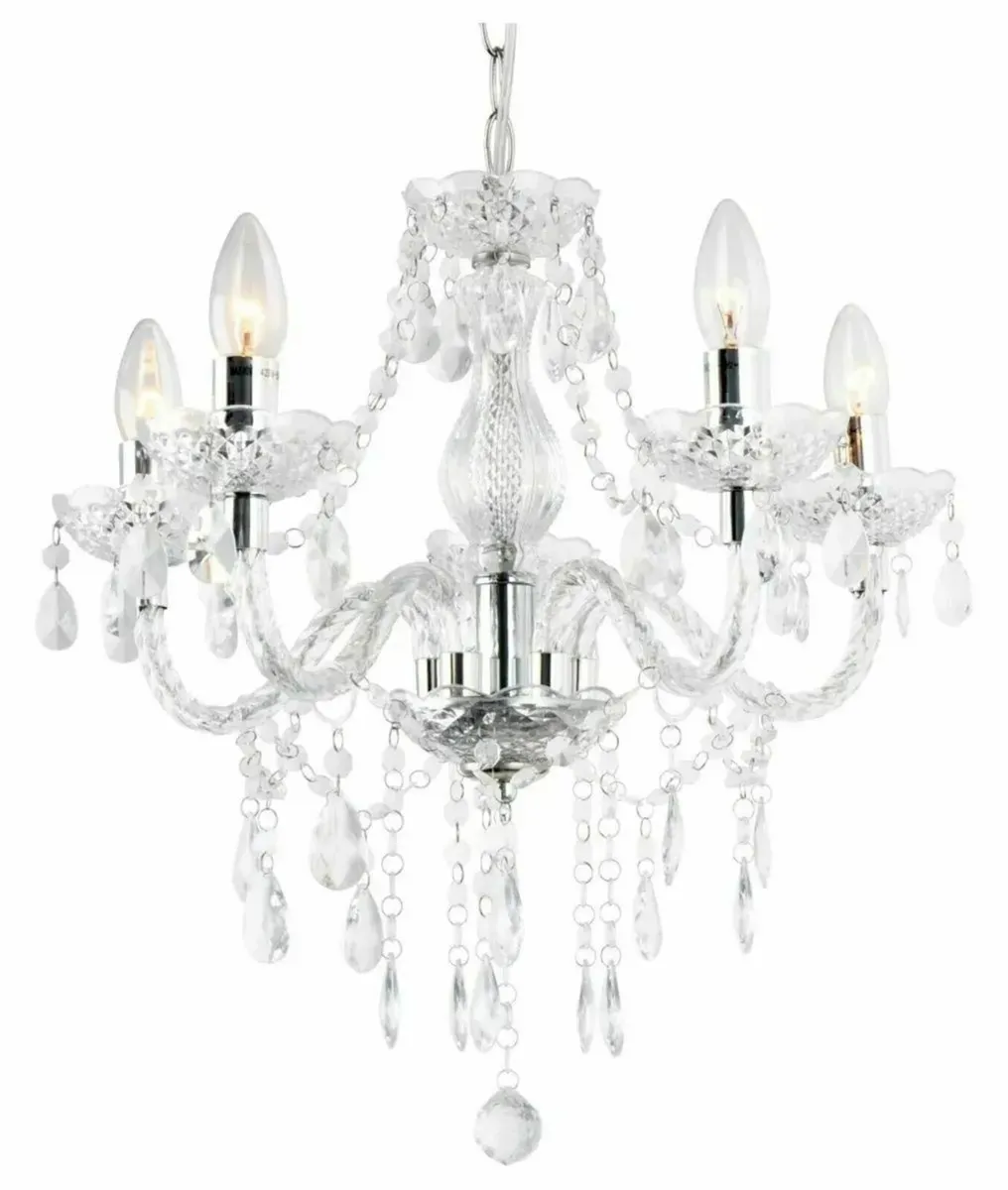 Chandelier 5 Light Chrome Acrylic Pendant - Image 1