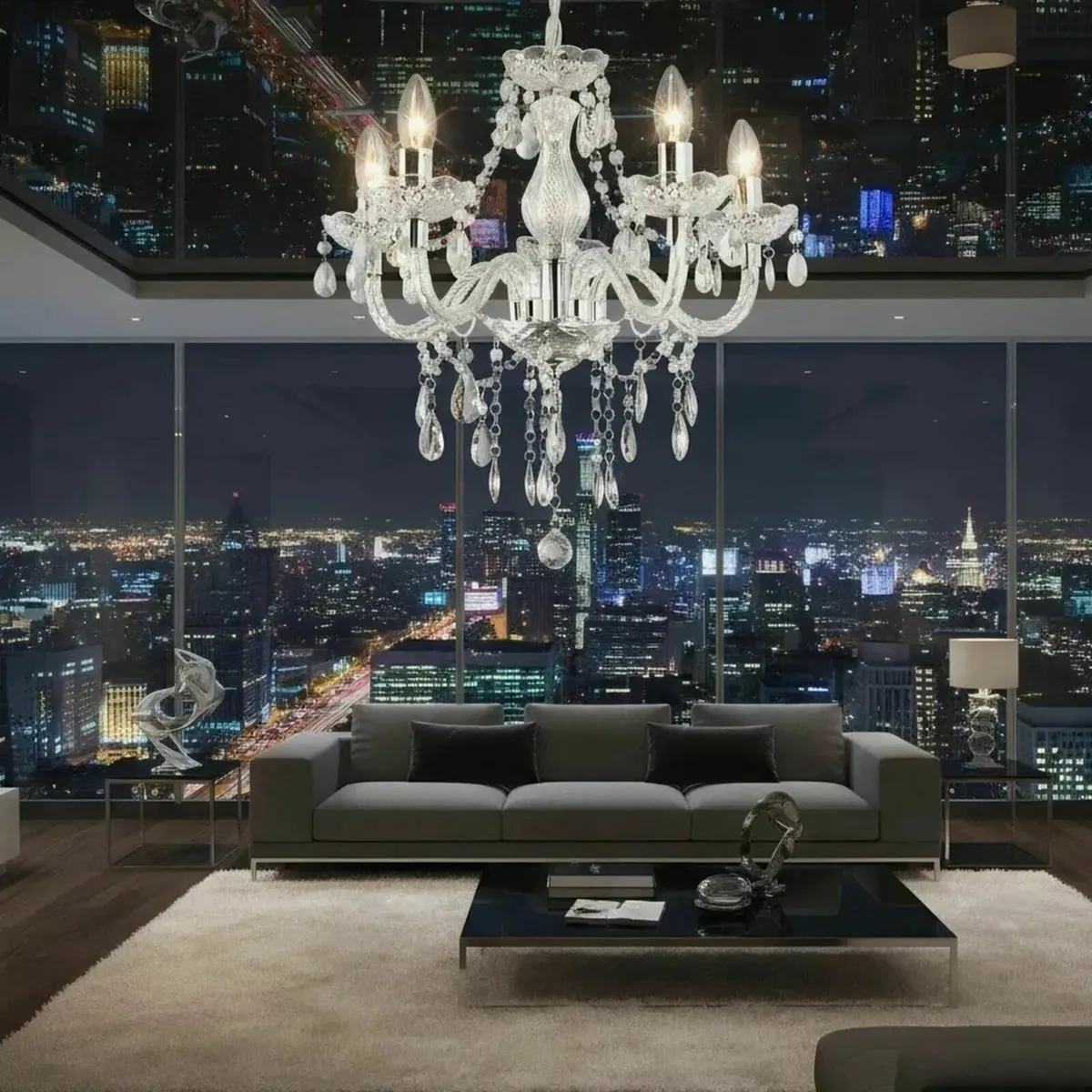 Chandelier 5 Light Chrome Acrylic Pendant - Image 2