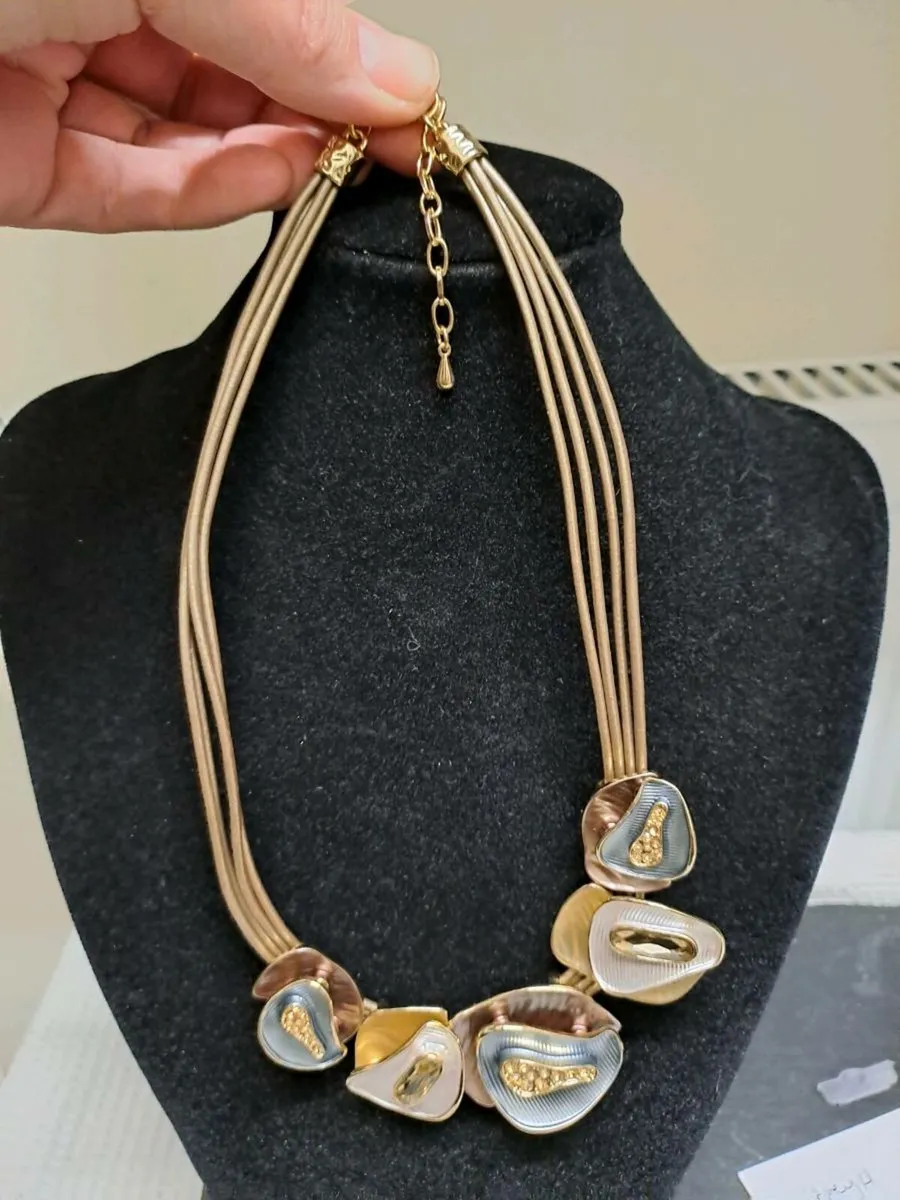Modern Gold & Neutral Statement Necklace - Image 3