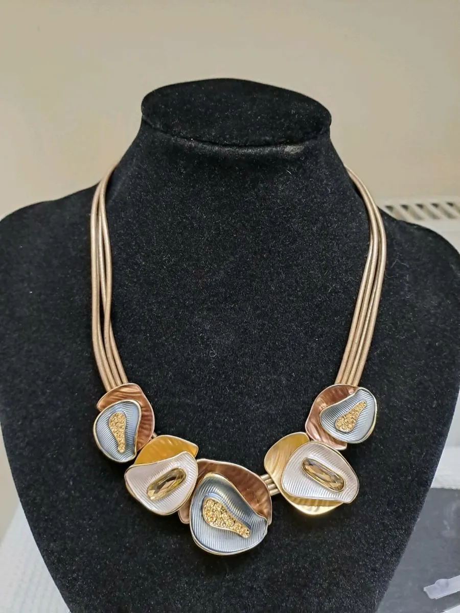 Modern Gold & Neutral Statement Necklace - Image 1