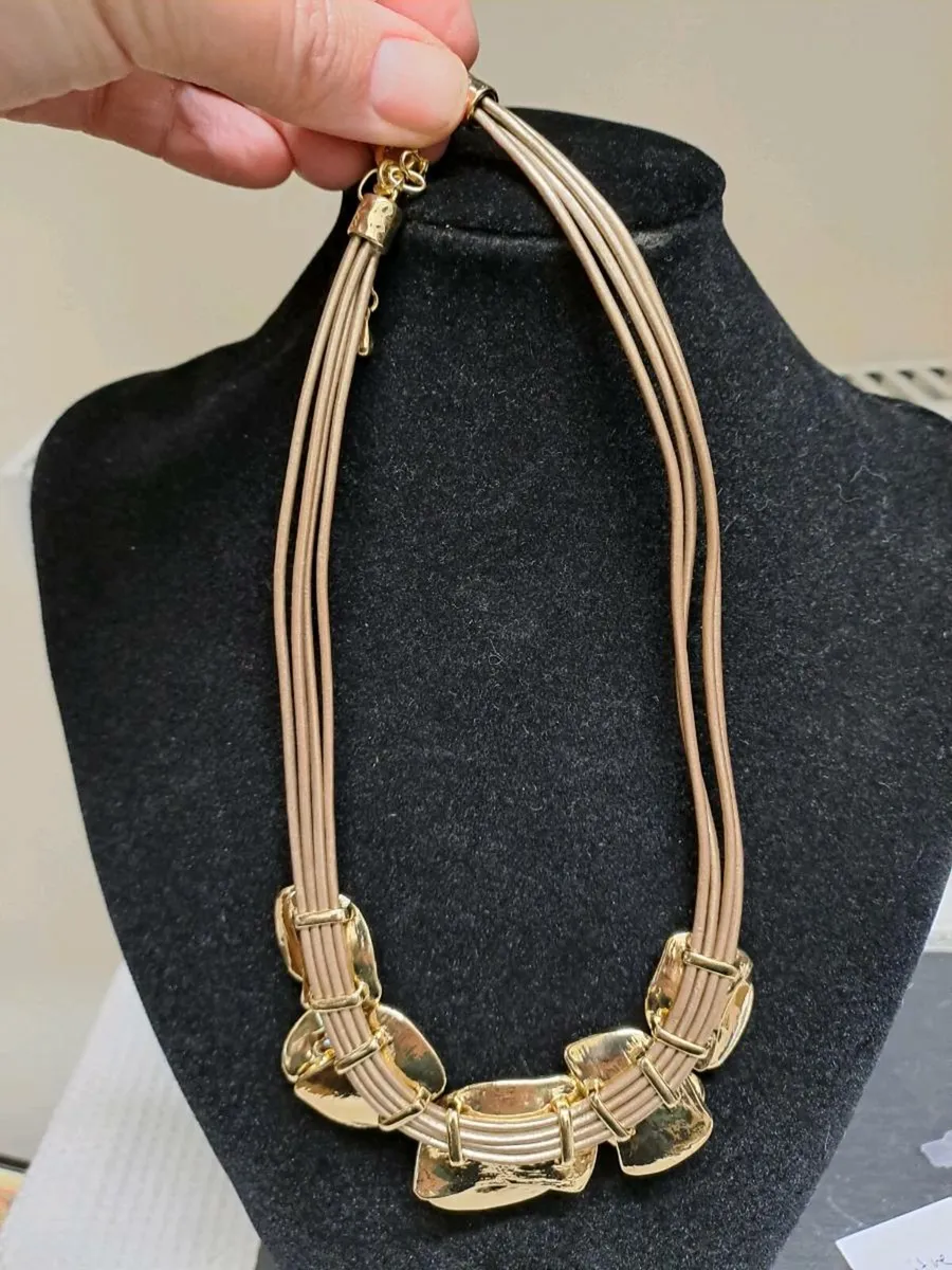 Modern Gold & Neutral Statement Necklace - Image 4