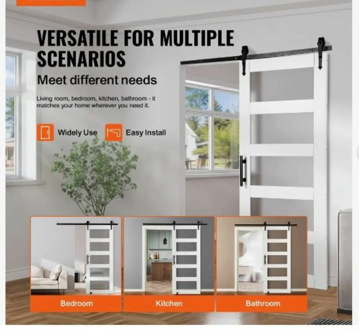 Barn Door and Hardware Kit, 32" x 84" Wood and Gla - Image 3