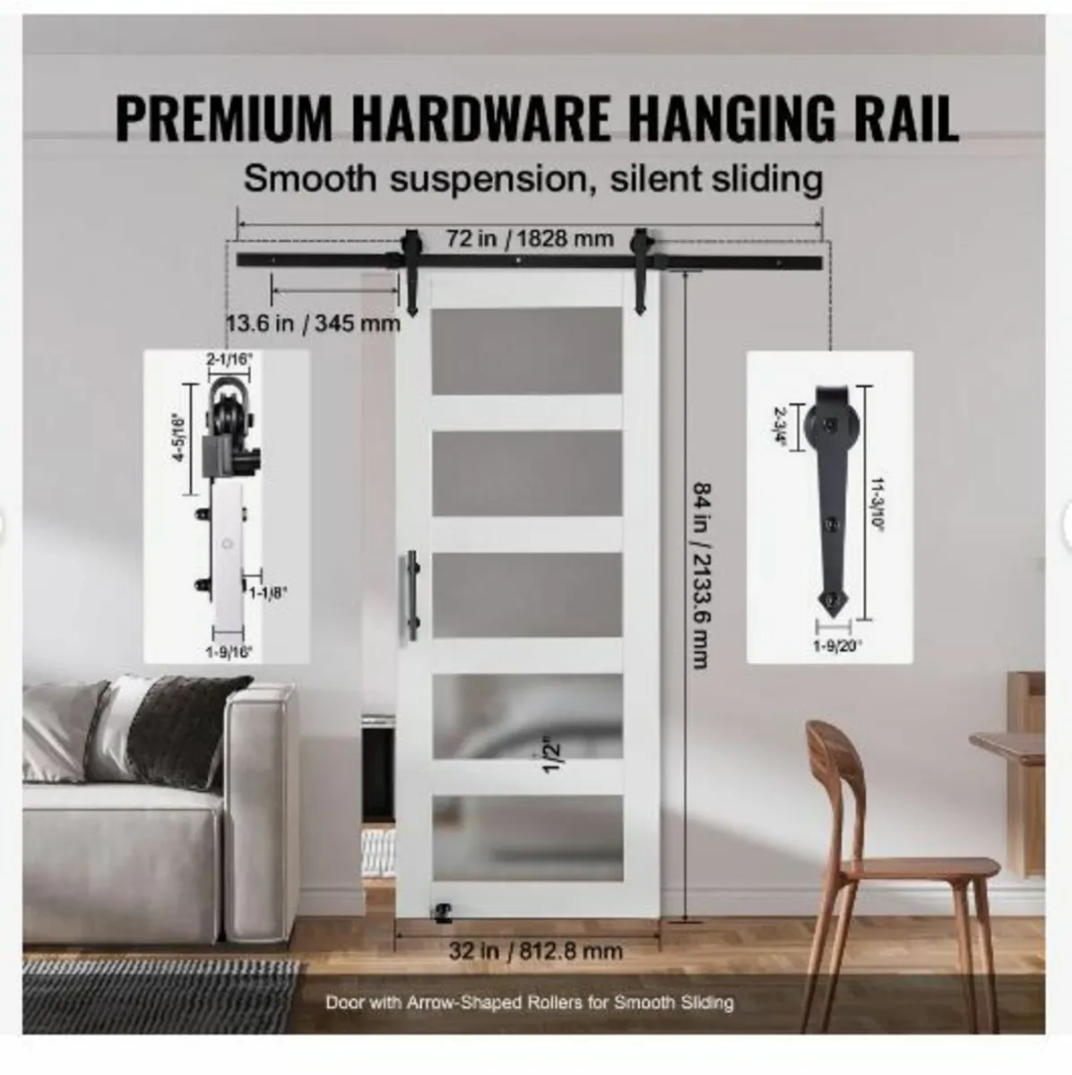 Barn Door and Hardware Kit, 32" x 84" Wood and Gla - Image 2