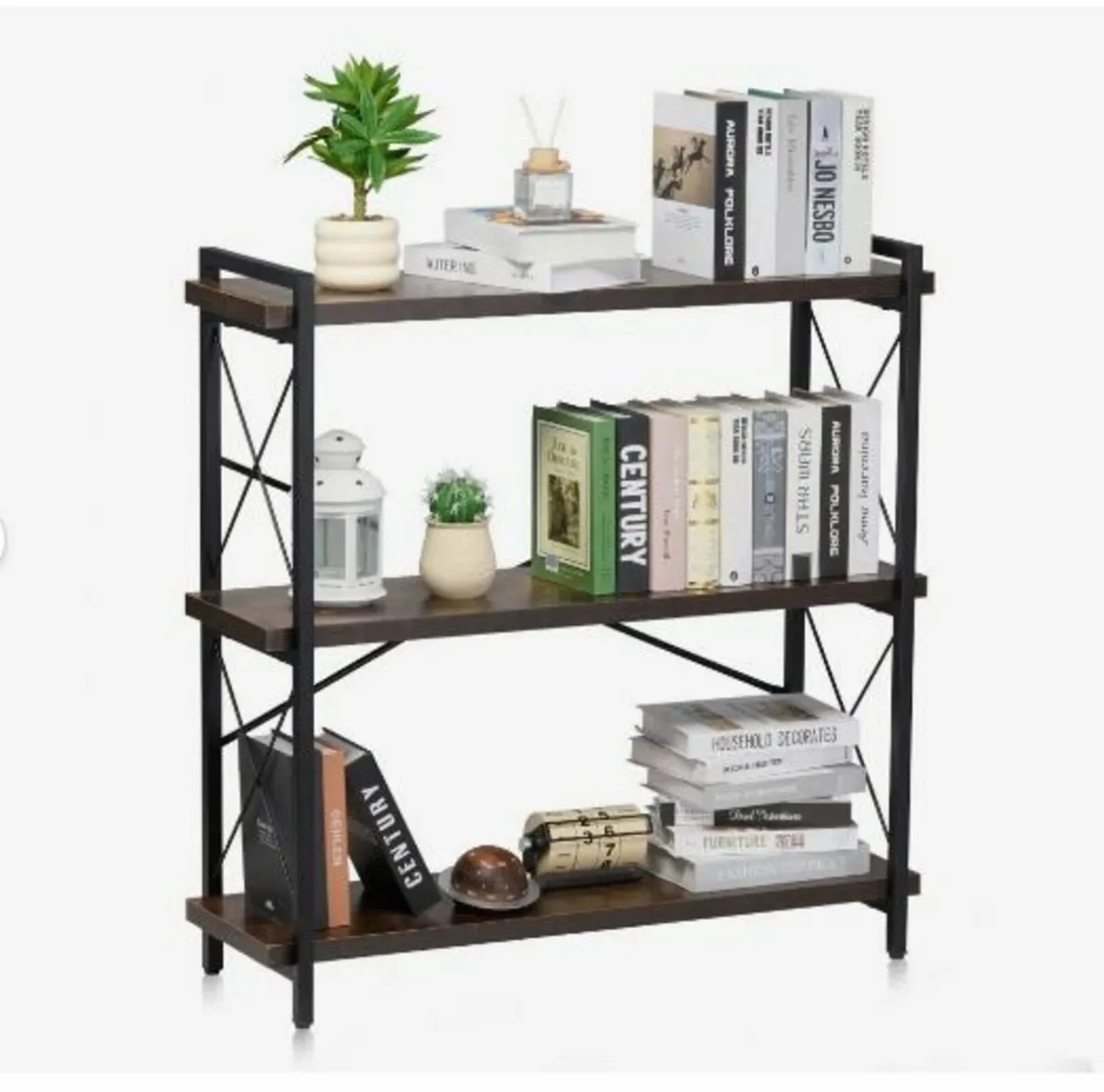 Metal Bookshelf, 3-Tier Industrial Bookshelf - Image 1