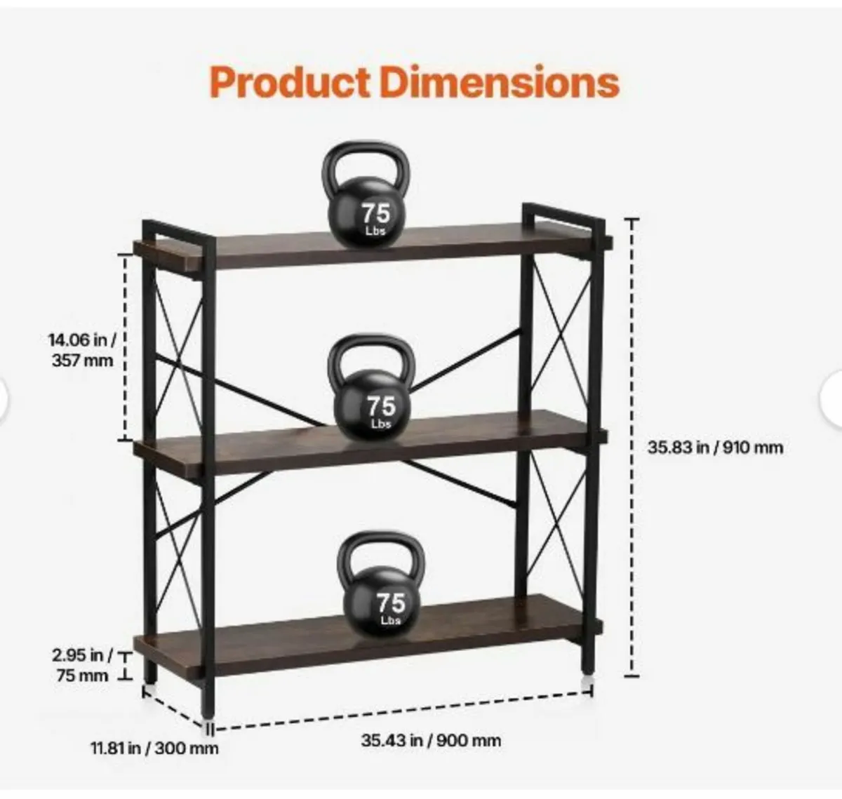 Metal Bookshelf, 3-Tier Industrial Bookshelf - Image 2