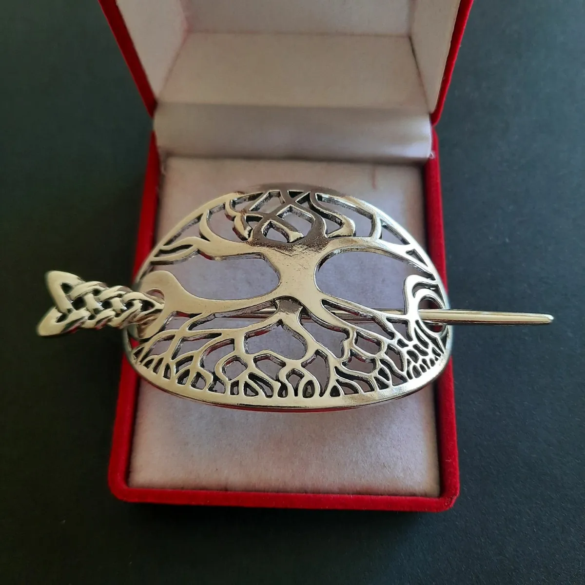 Celtic Tree of Life Hair Barrette Silver Tone - Image 1