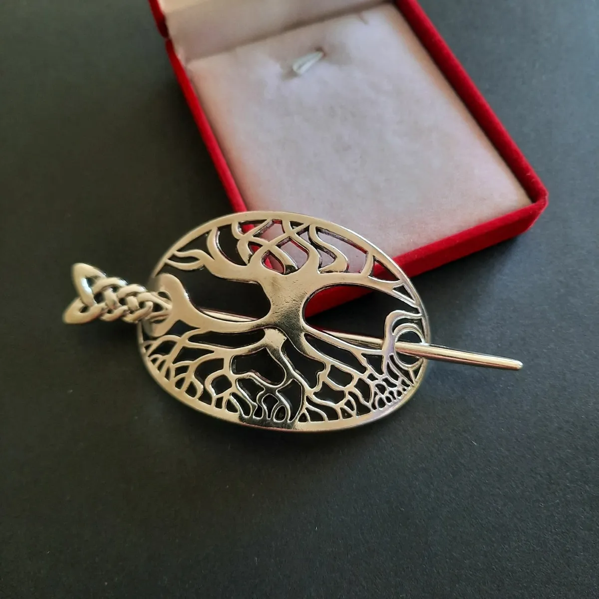 Celtic Tree of Life Hair Barrette Silver Tone - Image 2